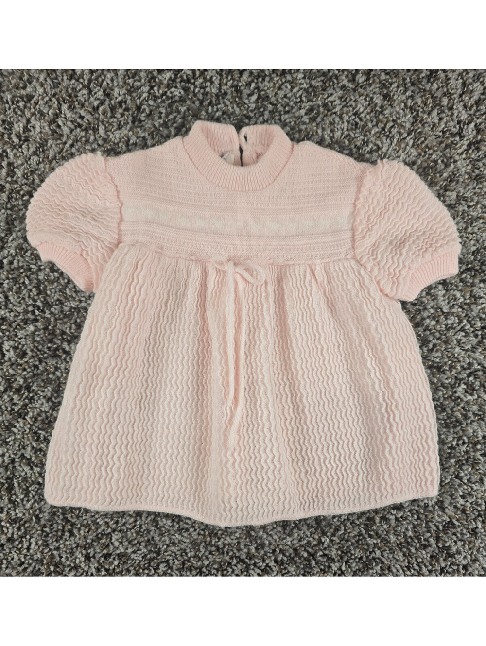 Vintage 1970s Baby Girls Sz 3M Short Sleeve Knit Formal Dress Light Pink
